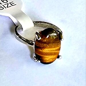 TIGEREYE TITANIUM QUALITY PRONG SET OVAL NEW SIZE 6 RING